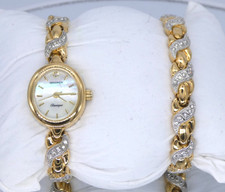 Sekonda Ladies Two Tone Gold & Silver Marcasite Watch & Bracelet Jewellery Set