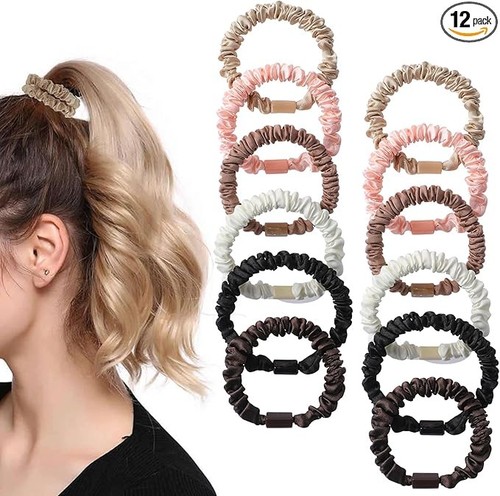 12pcs silk skinny scrunchies - silk,