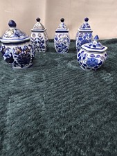 5 Blue And White Ginger Jar Gold Accent Porcelain Antique Vintage Oriental