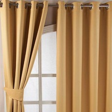 Mustard Yellow Eyelet Blackout Thermal Curtain Pair 117x137cm Chevron Design