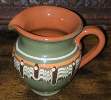 Vintage Troyan Pottery  Jug Bulgarian Redware Green Brown Drip Glaze Medium