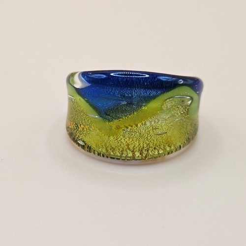 Art glass ring chunky - glass, blue