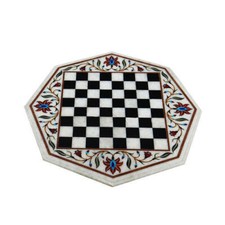 18" Marble Chess Table Top Semi Precious stones inlay Handicraft Home decor