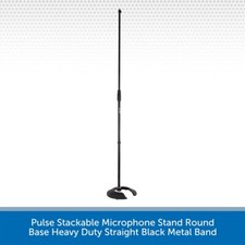 Pulse Stackable Microphone Stand Round Base Heavy Duty Straight Black Metal Band