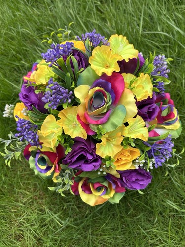 Purple yellow flower grave - flower, pot