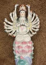 Vtg Chinese Thousand Hand Guan Yin Bodhisattva porcelain figurine Approx 21cm