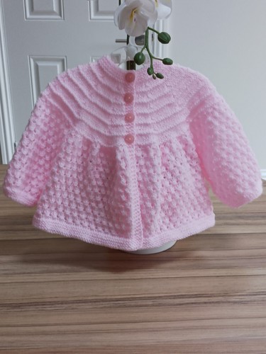 Pink hand knitted baby matinee - pink,