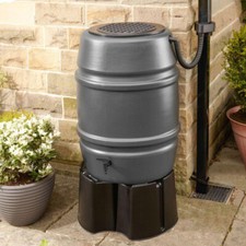 Harcostar Grey 168L Water Butt Barrel With Stand + Diverter - Recycle Rainwater
