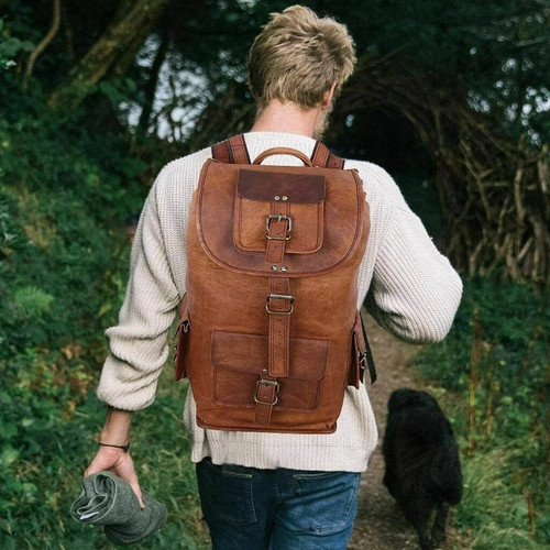 Men vintage leather backpack - vintage,