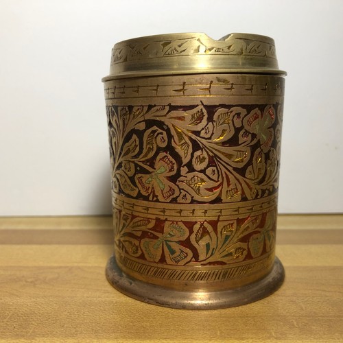 Vtg brass enamel ashtray - brass, &
