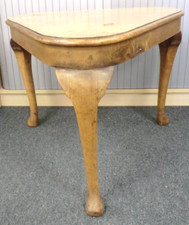 ANTIQUE " BURR WALNUT " Triangular Three Legged Occasional Table
