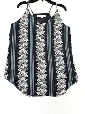 LOFT Blouse S Tank Blouse Gray Pink Flowers EUC Spaghetti Strap