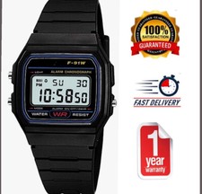F91W Classic Digital RETRO Sports Alarm Stopwatch Black - 1 Years Warranty