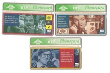 British Telecom BT Poster Set of 3 used Telephone Phone Cards. Single strike set