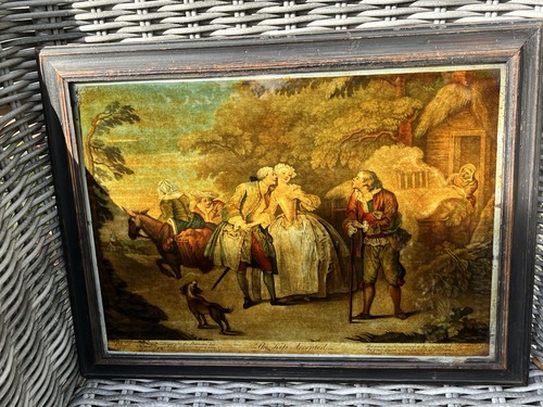 Antique glass reverse painting - glass,