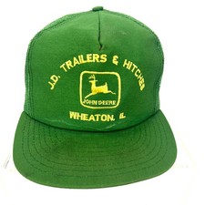 Vintage John Deere Green Snapbak Trucker Hat LOGO Embroidered
