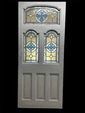 EDWARDIAN STAINED GLASS FRONT DOOR OLD ANTIQUE PERIOD RECLAIMED LEADED WOOD REFU