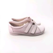 Hotter Leap Flat Comfort Beige Shoes Size Grey Leather, Two Strap Fastening