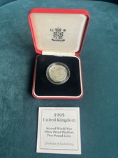 1995 WW2 SECOND WORLD WAR DOVE OF PEACE £2 PIEDFORT SILVER PROOF - boxed/coa