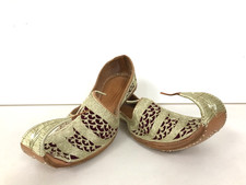 Traditional Turkish Khussa Leather Shoes 10 Men's Gold Braid & Red Leather Soles