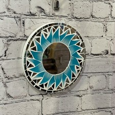 Ex-Display Turquoise Blue Flame Sun Mosaic Tile Wall Mirror 20cm x 20cm 8 Inches