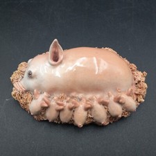 Vintage Original Ceramic Sculpture Basil Matthews Mama w/Piglets Spaghetti Trim