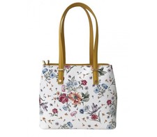 Italian Real Genuine Leather  Shoulder Bag Handbag -floral/white/yellow