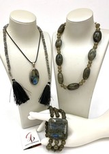 Labradorite Jewellery Set - Stunning Necklace, Bracelet, Tassel Strand & Pendant