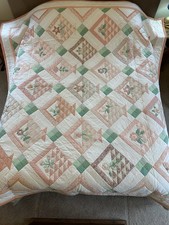 Handmade Vintage Baskets Patchwork Quilted Throw Bedspread 1980s 224cm x 224cm