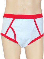 Cuddlz Adult White With Red Waistband Mens Underpants Retro Briefs Y Fronts
