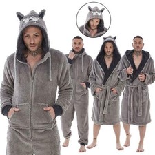 Mens Snuggle Fleece Wolf 3D
