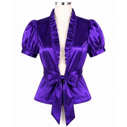 Sharon purple satin - satin, ruffle
