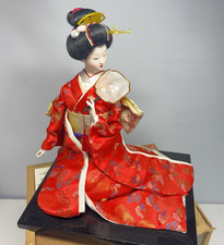 Japanese Geisha Figurine 10" Doll with Kimono & Fan Boxed Ceramic Head & Arms