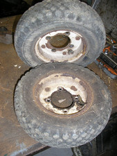 Pair Hayter 21 lawnmower wheels and tyres. 4.10/3.50 x 6