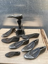 Antique Cast Iron Cobblers Shoe Repair Anvil Stand and 7 Shoe Forms