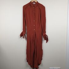 Reiss Myla Shirt Dress Womens Medium Rust Orange Longline Sheer Button Thru Maxi