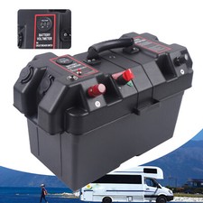 Leisure Battery Box Black With Strap Dual USB For Caravan Camper Boat Motorhome