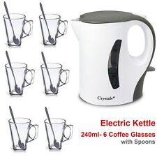 1 L WHITE 1000W ELECTRIC KETTLE CORDLESS KITCHEN 350ML INSULATED MUGS GLASS