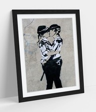 BANKSY KISSING COPS GIRLS POLICE GRAFFITI -FRAMED WALL ART POSTER PAPER PRINT