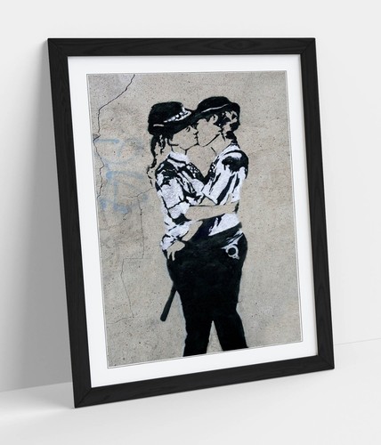 Banksy kissing cops girls - kissing,