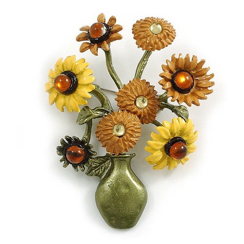 Yellow brown enamel sunflower - yellow/,