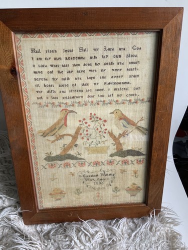 Antique framed needlepoint - antique,