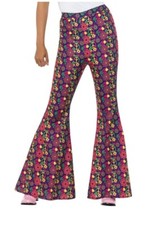 60s 70s Psychedelic Flares Flared Trousers Disco Hippy Ladies Fancy Dress S 8-10