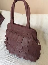 Casa Di Borse HANDBAG LIGHT BROWN SOFT LEATHER 40x25x12 VINTAGE FRILL BOHO NEW