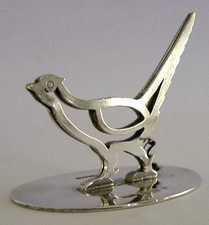 RARE ENGLISH STERLING SILVER PHEASANT BIRD MENU HOLDER 1912 HUNTING SHOOTING