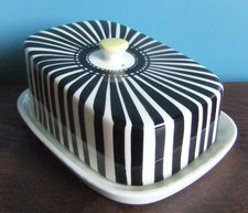 FUNKY Vintage Black & White Italian Pottery Cheese / Butter Dish Cover
