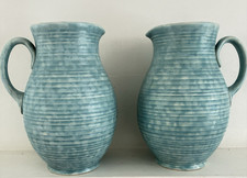2 Art Deco Jug / Pitchers Made In Stone Staffordshire Price Bros - Duck Egg Blue