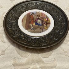 VINTAGE CRIES OF LONDON "FINE BLACK CHERRIES" POTTERY & BRASS WALL PLATE  25cm