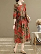 Womens Summer Floral Print A-Line Dress Loose Fit Long Sleeveless Dress