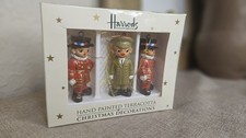 Vintage Harrods London Christmas Ornaments Hand Painted Terracotta 3 Pack